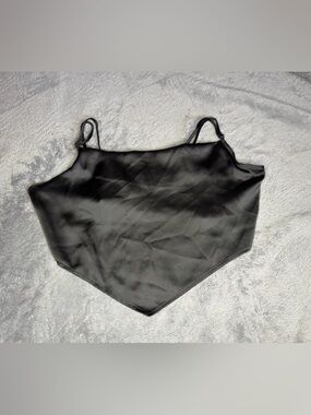 Sincerly Jules Black Satin Scarf Hem Cami Top